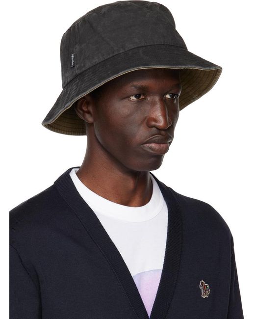 PS by Paul Smith Black Acid Wash Denim Bucket Hat for men