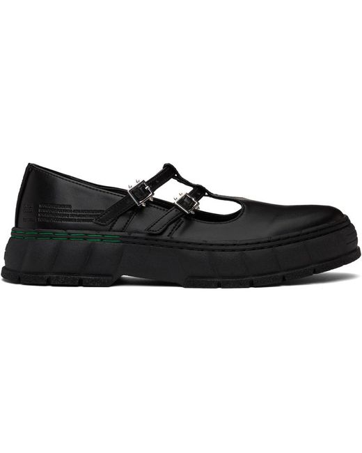 Viron Black Vegan Leather Mary Jane Loafers for men