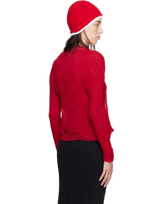 Issey Miyake Red Chiffon Twist Cardigan