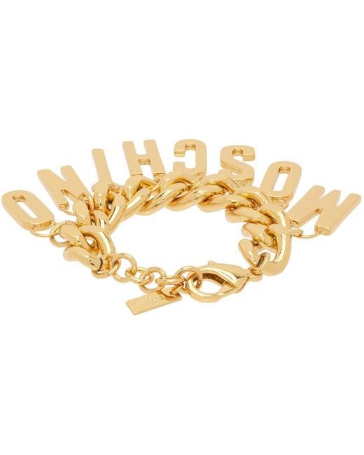 Moschino Metallic Gold Lettering Charm Bracelet