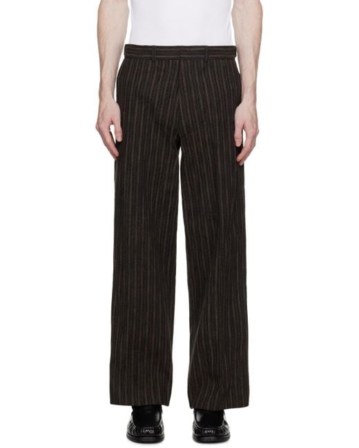 Rohe Black Rustic Pinstripe Trousers for men