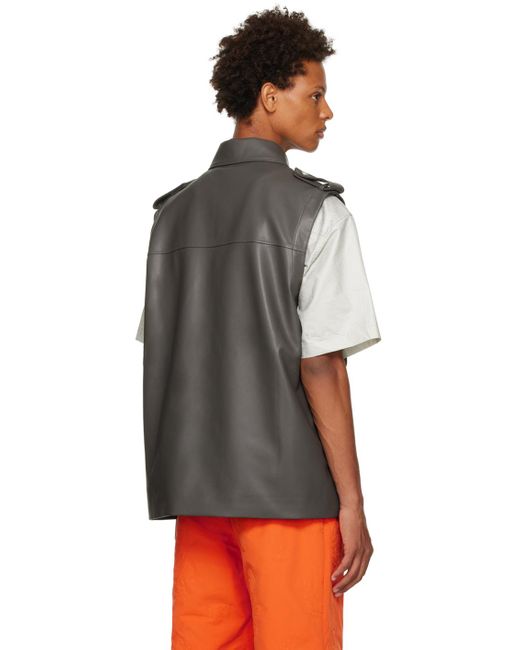 Feng Chen Wang Black Vented Faux-Leather Vest for men