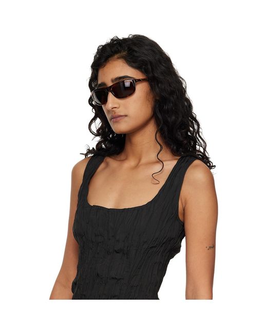 Bottega Veneta Black Slim Ribbon Rectangular Sunglasses