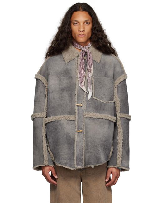 Acne Multicolor Gray Paneled Shearling Jacket for men
