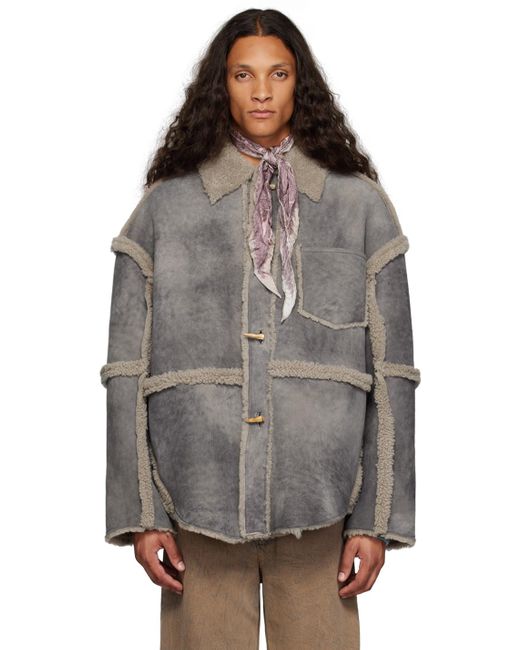 Acne Studios Gray Paneled Shearling Jacket for Men Lyst