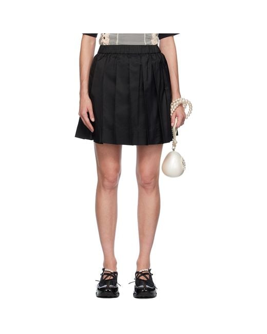 Simone Rocha Black Mini Pleated Elasticated Waist Kilt Skirt