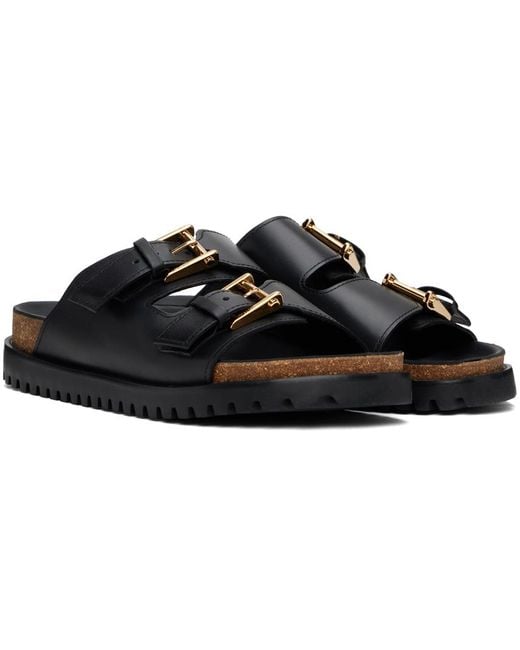 Versace Black Calf Leather Sandals Shoes for men