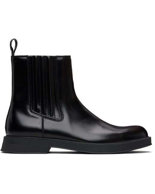 HUGO Black Embossed-Logo Faux-Leather Chelsea Boots for men