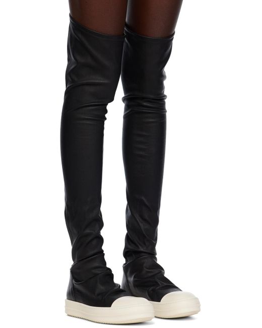 Rick Owens Knee High Sotcking Sneakers In Black Leather