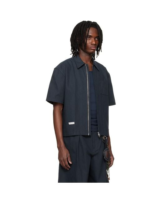 Song For The Mute Blue Zip Up Workman Shirt for men