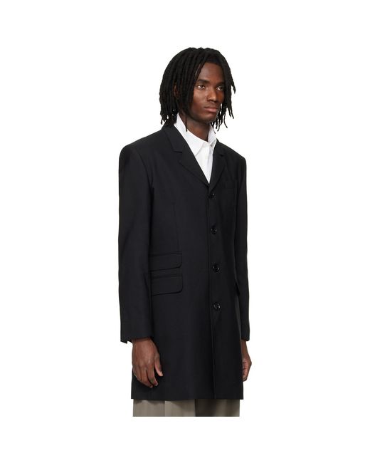 AMI Black New Wool Straight Simple Breasted Coat for men