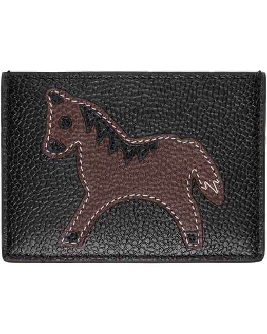 Thom Browne Black Single Card Holder With Horse Appliqué for men