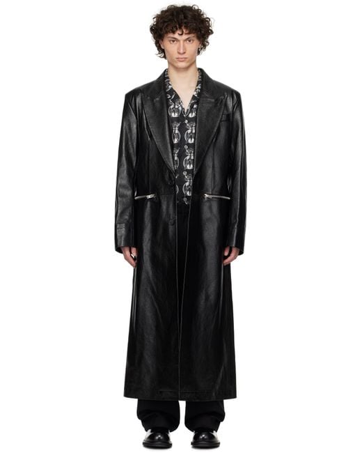 Acne Black Single-Breasted Leather Coat for men