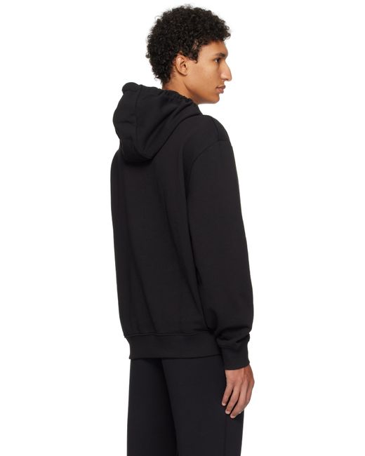 HUGO Black Cotton-Terry Relaxed-Fit Hoodie for men
