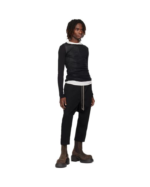 Rick Owens Black Temple Drawstring Cropped Trousers for men
