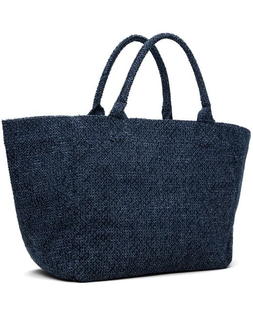 Ganni Blue Xxl Bear Tweed Denim Shopper Tote