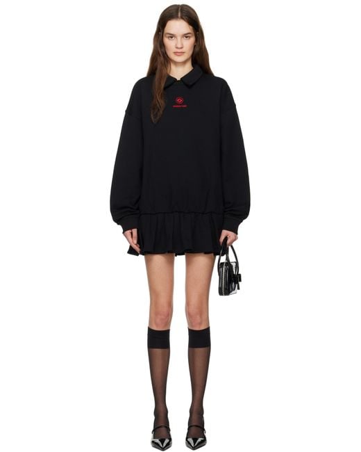 ShuShu/Tong Black Shirt-Collar Loose Minidress