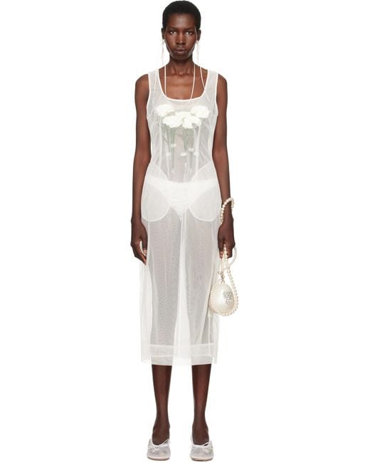 Simone Rocha White Ssense Exclusive Bridal Capsule Carnation Dart Midi Dress