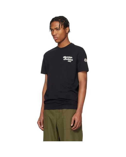 Moncler Black Embroidered Logo Cotton T-Shirt for men