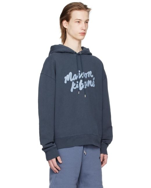 Maison Kitsuné Blue Navy Handwriting Hoodie for men