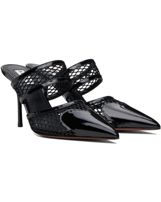 Alaïa Black Mesh Lace And Patent Leather Mules