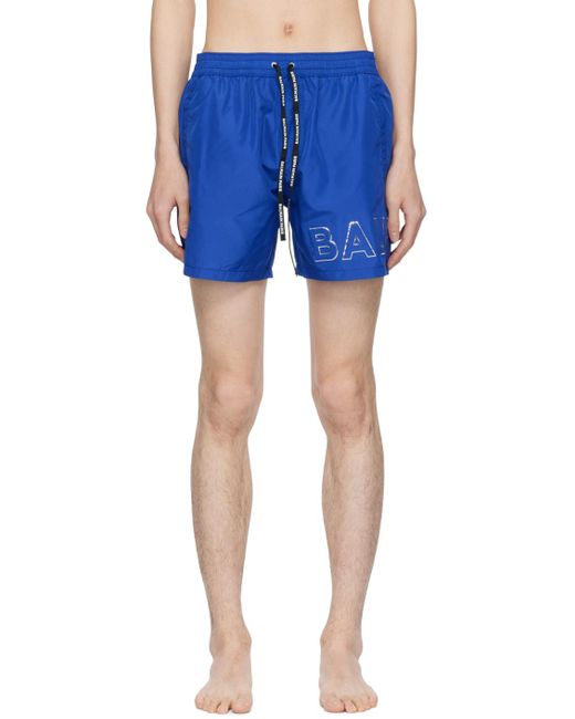 Balmain Blue Embossed Swim Shorts for men