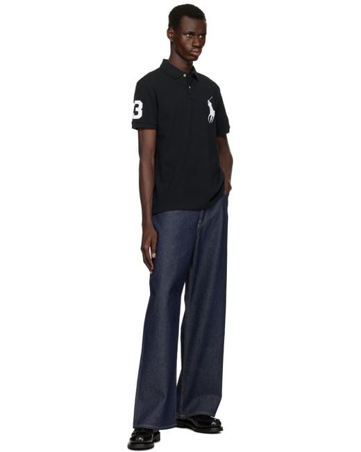メンズ Polo Ralph Lauren ブラック Big Pony カスタム スリムフィット メッシュ ポロシャツ Black