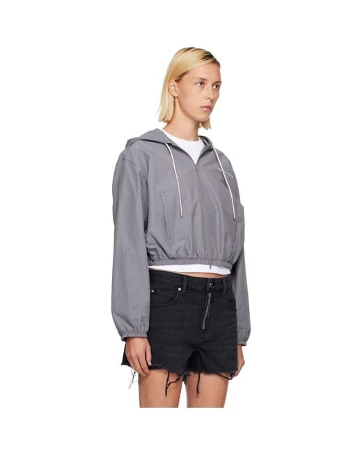 Alexander Wang Gray Shrunken Hoodie Rhinestone Drawcord Jacket