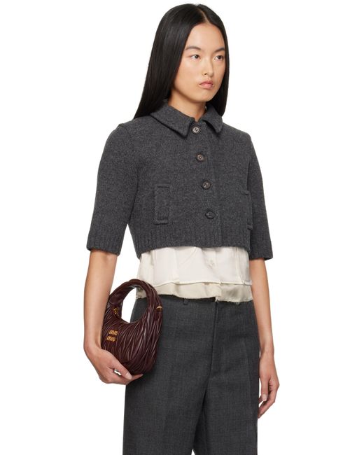 Miu Miu Black Cropped Wool Cardigan