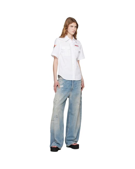 Off-White c/o Virgil Abloh White Popeline Short Sleeve Fitted Shirt