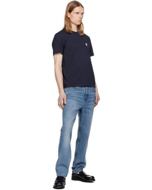 メンズ AMI ネイビー Ami De Coeur コットン Tシャツ Blue