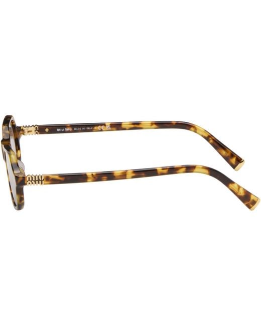 Miu Miu Brown Tortoiseshell Rectangular Sunglasses