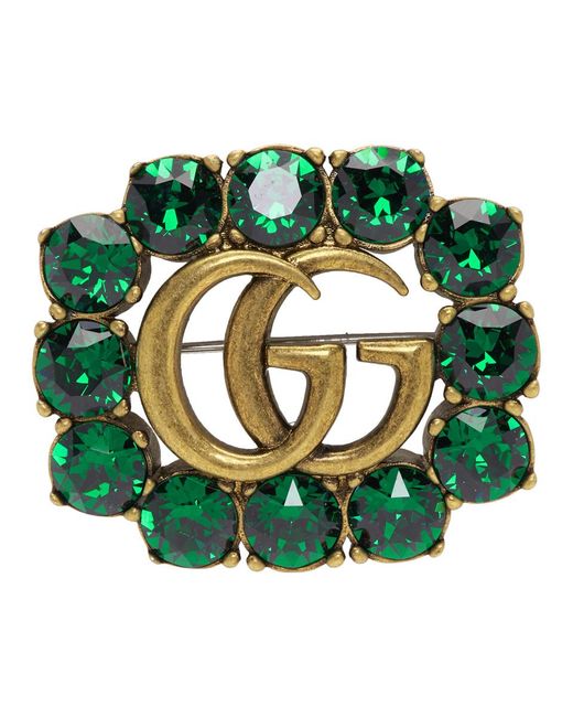 Gucci Multicolor Green Crystal Marmont Brooch