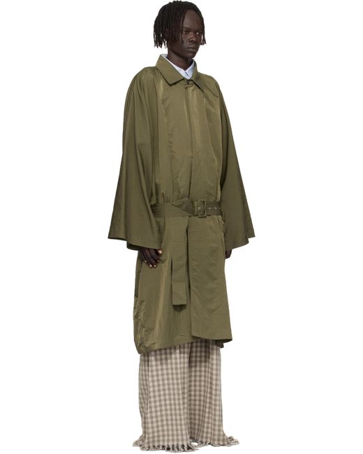 Hed Mayner Green Crinkled Trench Coat for men