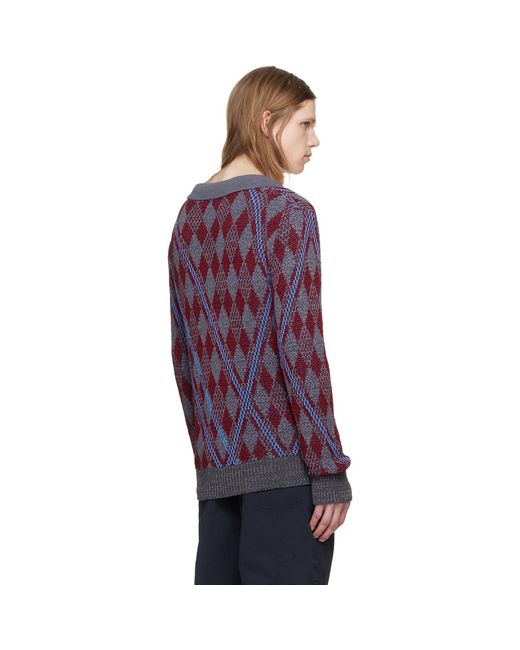 Dries Van Noten Purple Burgundy Argyle Polo for men