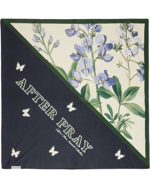 AFTER PRAY Blue Flower Symbol Silk Scarf for men