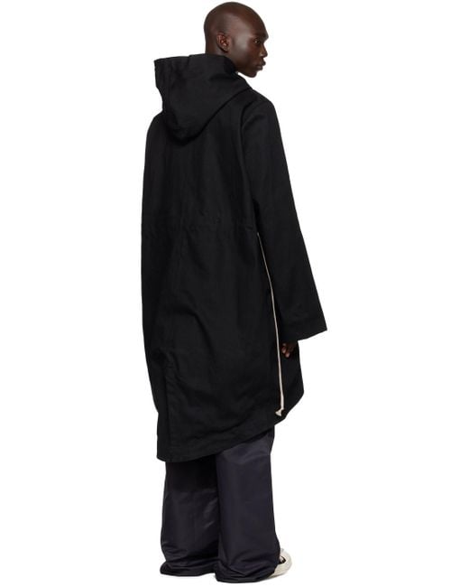 Rick Owens Black Hooded Denim Coat for men