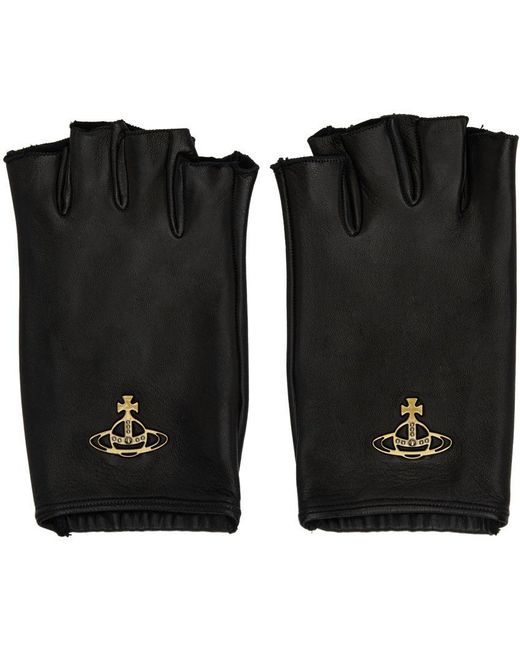 Vivienne Westwood Leather Black Orb Fingerless Gloves for Men Lyst