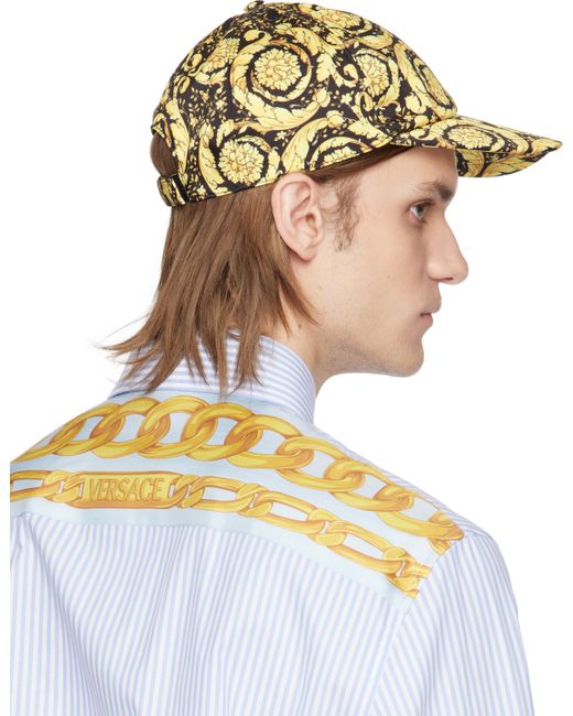 メンズ Versace ブラック＆ゴールド ツイル バロッコ ベースボールキャップ White