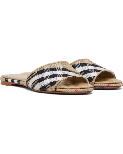 Burberry Black Tan Check Sloane Slides
