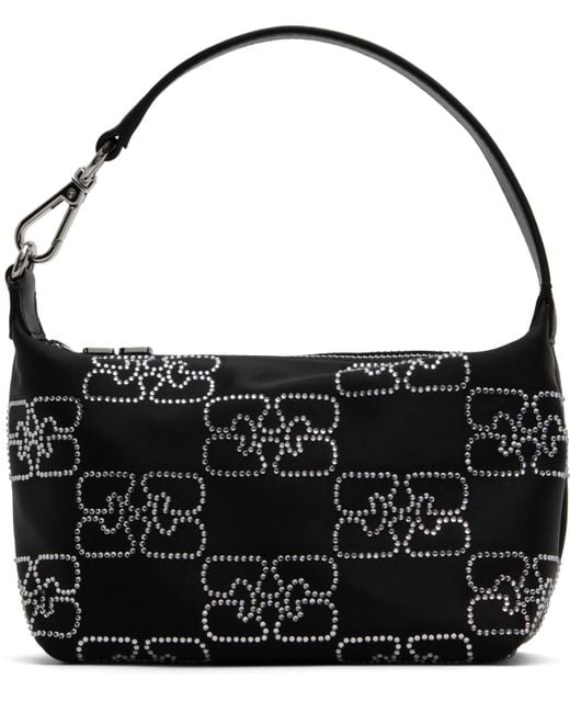 Ganni Black Small Butterfly Satin Sparkle Bag