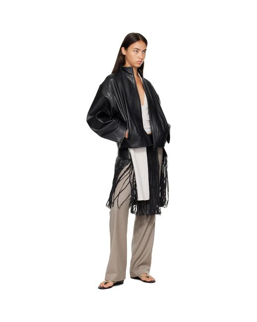 St. Agni Black Cocoon Zip Leather Jacket