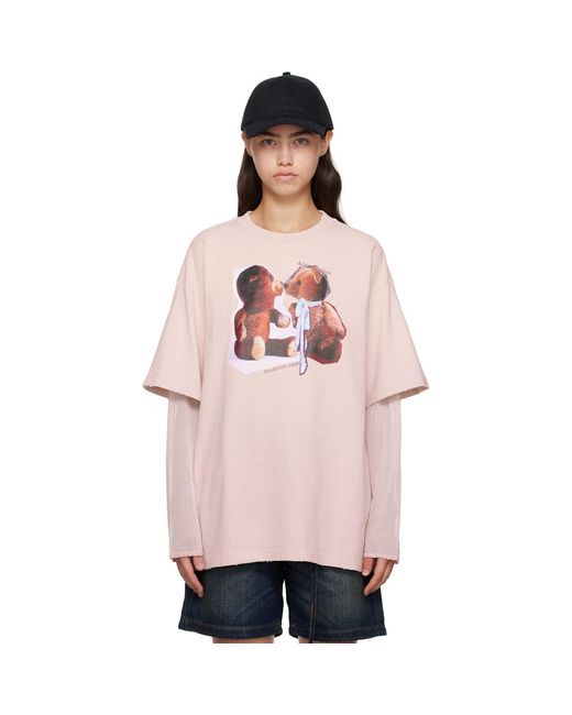 Acne Pink Layered Print T-Shirt