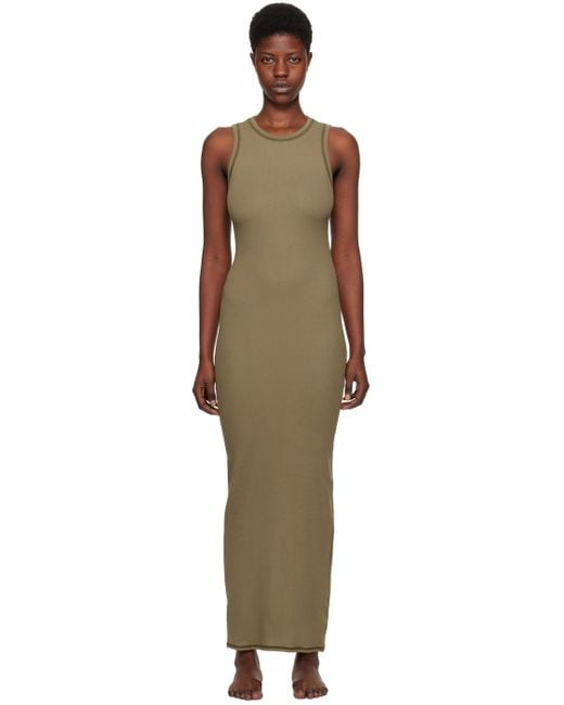 Skims Black Khaki Cotton Rib Sleeveless Maxi Dress
