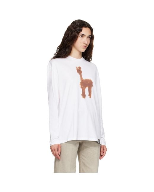Stella McCartney White Watercolour Alpaca Long Sleeve Cotton T-Shirt