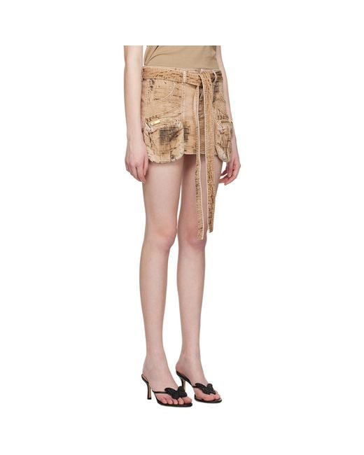 Blumarine Natural Tan Cargo Denim Miniskirt