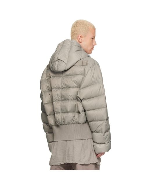 Rick Owens Brown Khaki Tower Nylon Duvet Hooded Down Jacket for men