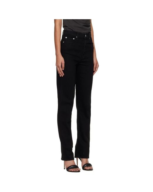 Agolde Black 90's Pinch Waist High Rise Straight Long Jeans