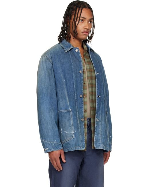 Visvim Coverall Dmgd Denim Down Jacket in Blue for Men | Lyst
