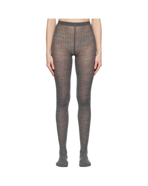 Jil Sander Gray Ribbed Wool Tights